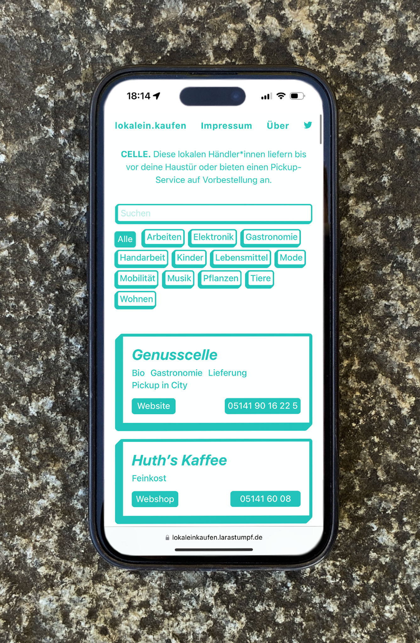 Mobile version of the grid with one column